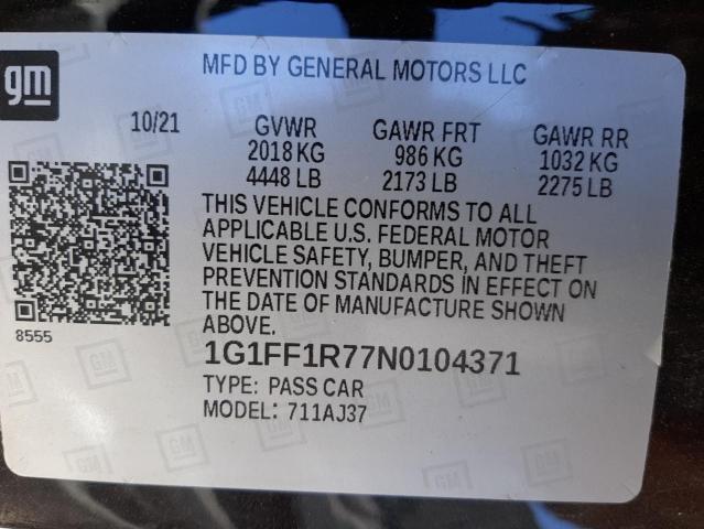 2022 CHEVROLET CAMARO LT1 1G1FF1R77N0104371