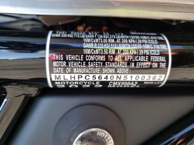 2022 HONDA CMX500 A2 MLHPC5640N5100362