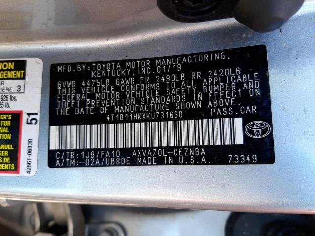 2019 TOYOTA CAMRY 4C 4T1B11HKXKU731690