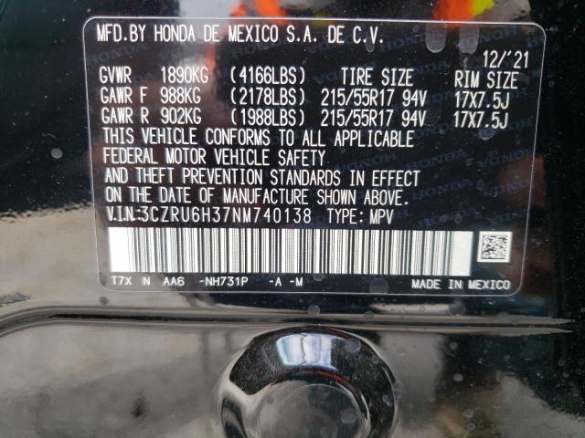 2022 HONDA HRV 3CZRU6H37NM740138