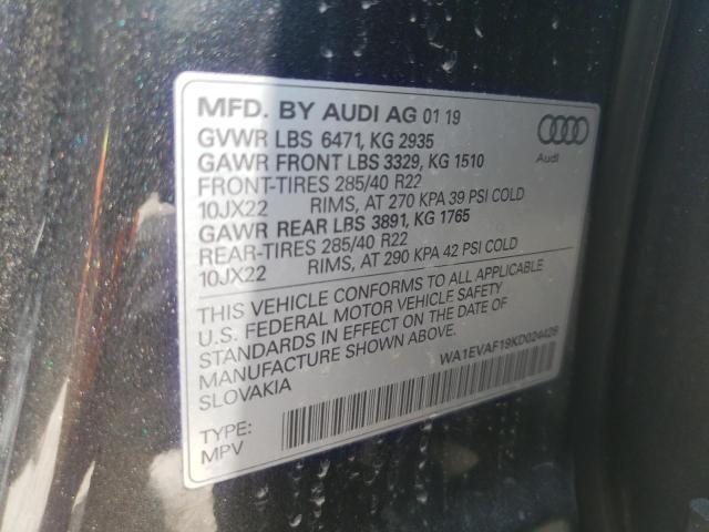 2019 AUDI Q8 PREMIUM WA1EVAF19KD024428