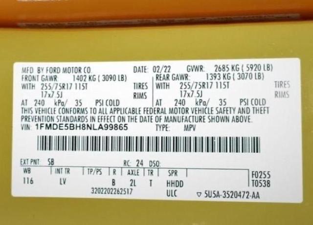2022 FORD BRONCO BAS 1FMDE5BH8NLA99865