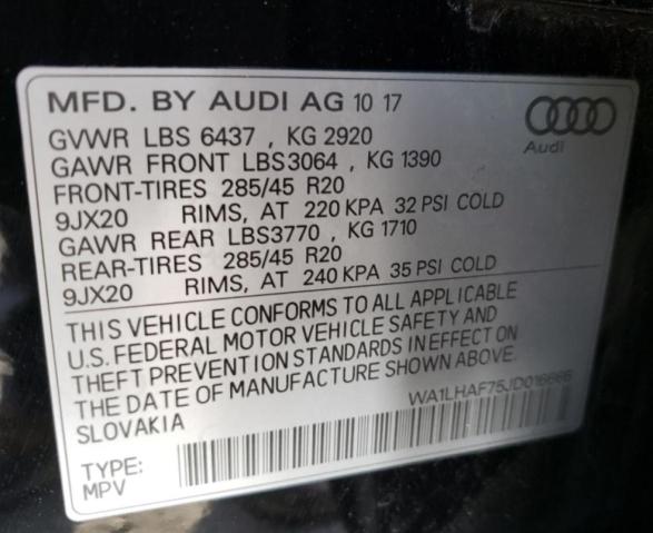 VIN WA1LHAF75JD016666 2018 Audi Q7, Premium Plus no.10