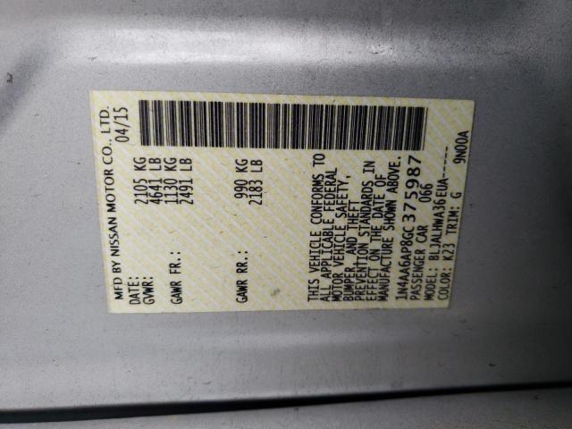 2016 NISSAN MAXIMA PLA 1N4AA6AP8GC375987