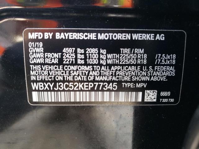 VIN WBXYJ3C52KEP77345 2019 BMW X2, Sdrive28I no.10