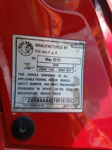2015 ALFA ROMEO 4C ZARBAAA42FM161583