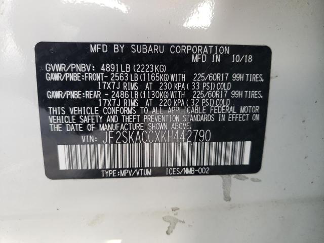 2019 SUBARU FORESTER JF2SKACCXKH442790