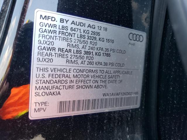 2019 AUDI Q8 PREMIUM WA1AVAF12KD021465