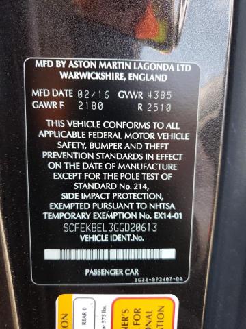 2016 ASTON MARTIN V8 VANTAGE SCFEKBEL3GGD20613