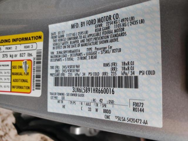 2017 LINCOLN MKZ PREMIE 3LN6L5B91HR660016