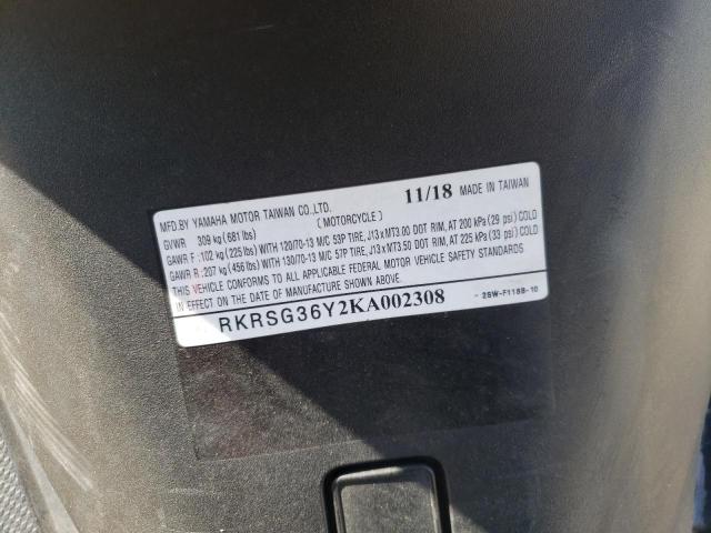 2019 YAMAHA XC155 RKRSG36Y2KA002308