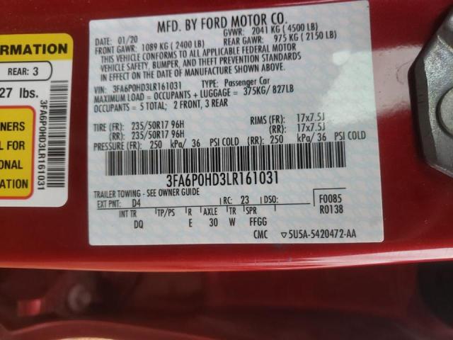 Auction sale of the 2020 FORD FUSION , vin: 3FA6P0HD3LR161031, lot number: 47930192