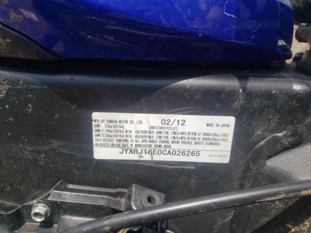 2012 YAMAHA YZFR6 JYARJ16E0CA026265