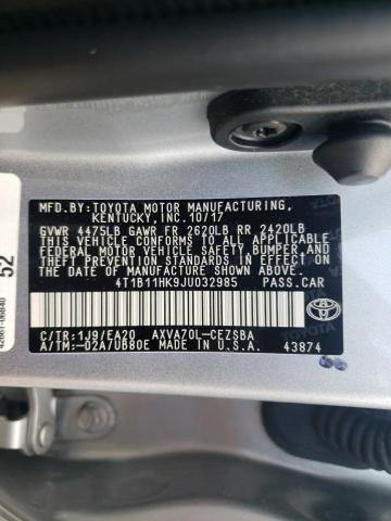 2018 TOYOTA CAMRY 4C 4T1B11HK9JU032985