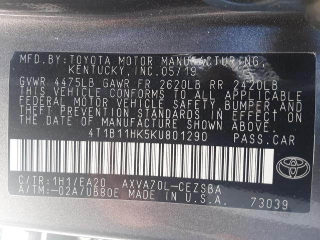 2019 TOYOTA CAMRY L 4T1B11HK5KU801290