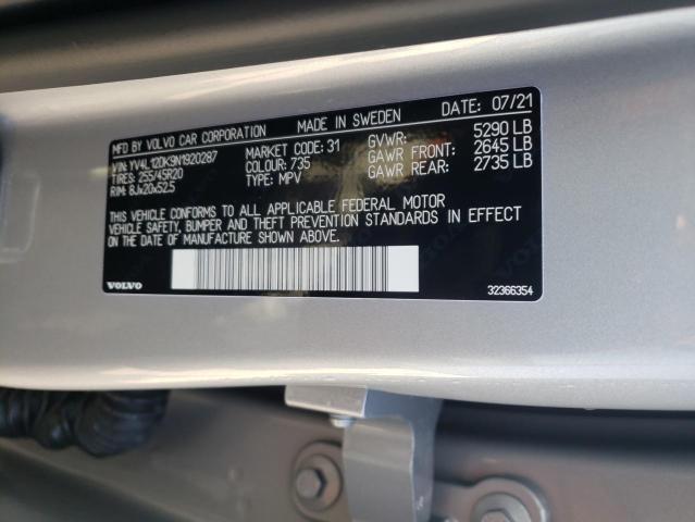 2022 VOLVO XC60 B5 MO YV4L12DK9N1920287