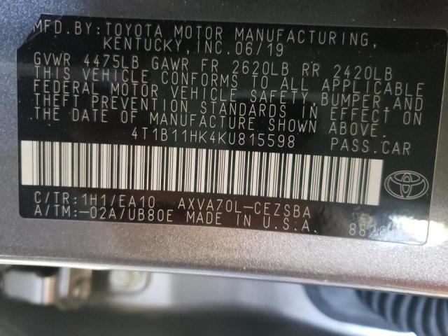 2019 TOYOTA CAMRY 4C 4T1B11HK4KU815598
