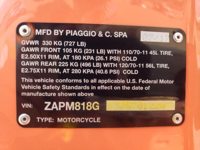 2018 VESPA SPRINT 150 ZAPM818GXJ5701228