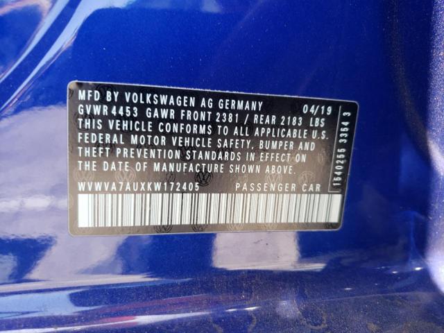 2019 VOLKSWAGEN GOLF R WVWVA7AUXKW172405