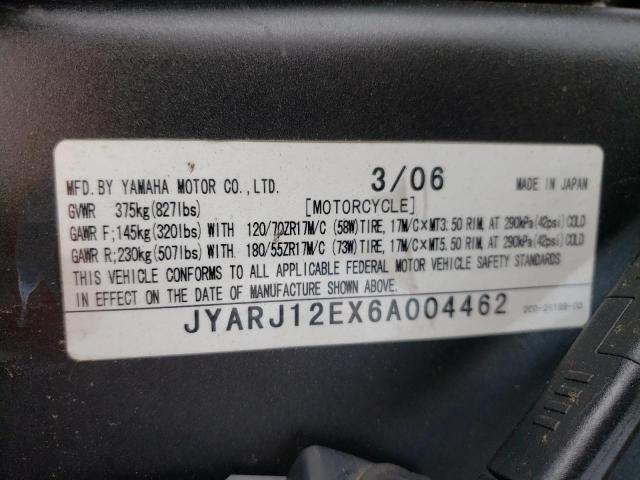 2006 YAMAHA YZF-R6 JYARJ12EX6A004462