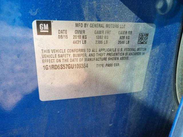 2016 CHEVROLET VOLT LTZ 1G1RD6S57GU109364