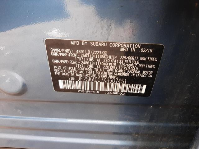 2019 SUBARU FORESTER JF2SKACC7KH507451