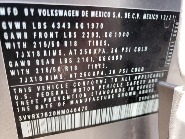 2022 VOLKSWAGEN TAOS SE 3VVRX7B20NM046475