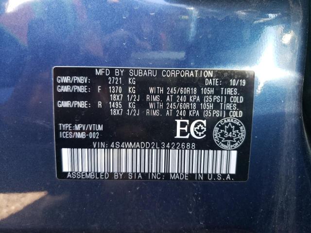 2020 SUBARU ASCENT PRE 4S4WMADD2L3422688