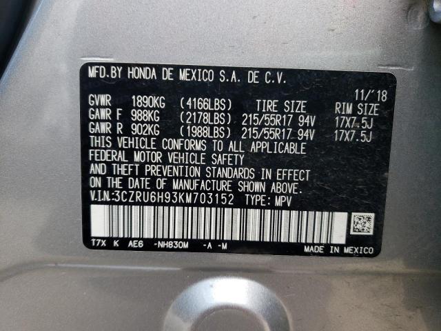 2019 HONDA HR-V TOURI 3CZRU6H93KM703152