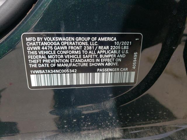 2022 VOLKSWAGEN PASSAT LIM 1VWBA7A34NC005342