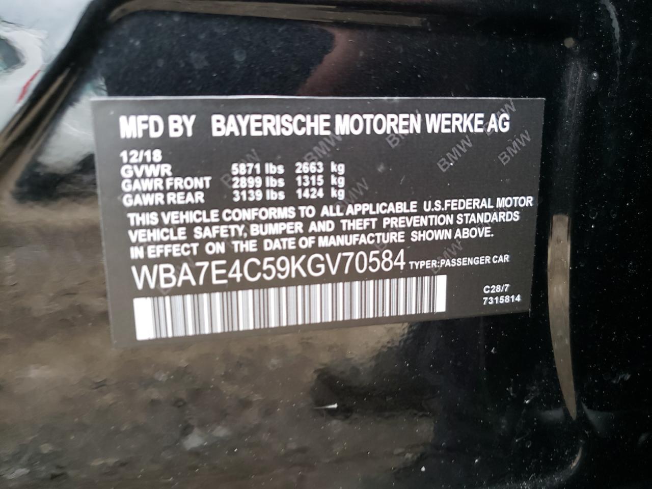 WBA7E4C59KGV70584 2019 BMW 740 Xi