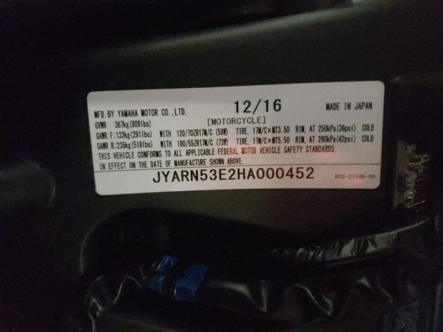 2017 YAMAHA FZ09 JYARN53E2HA000452
