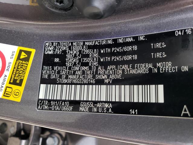 2016 TOYOTA HIGHLANDER - 5TDBKRFH6GS280146