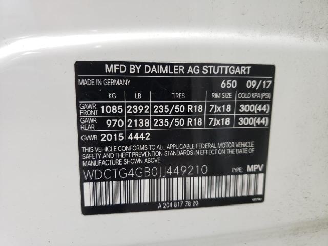 WDCTG4GB0JJ449210 Mercedes-Benz Gla 250 4matic