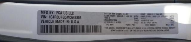 2021 DODGE DURANGO PU 1C4RDJFG5MC642806