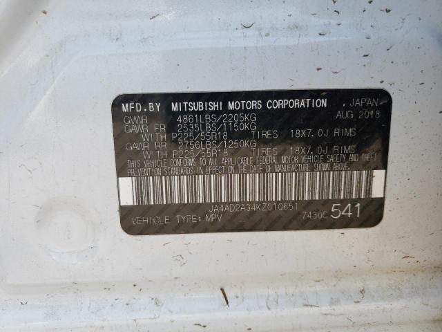 VIN JA4AD2A34KZ010651 2019 MITSUBISHI OUTLANDER no.10