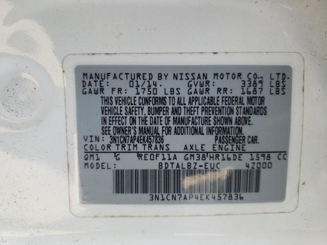 VIN 3N1CN7AP4EK457836 2014 NISSAN VERSA no.10