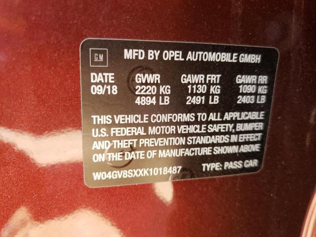 2019 BUICK REGAL TOUR W04GV8SXXK1018487