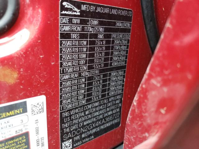 2019 JAGUAR F-PACE POR SADCN2GX4KA366722