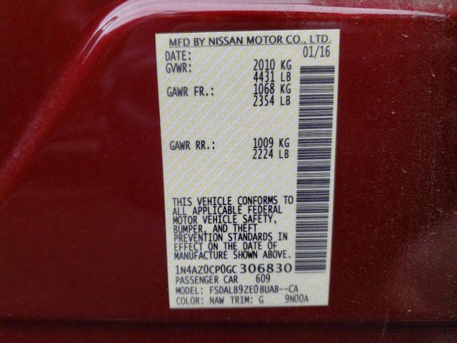 1N4AZ0CP0GC306830 Nissan LEAF S