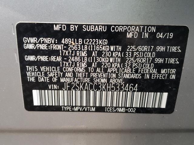 2019 SUBARU FORESTER JF2SKACC3KH533464