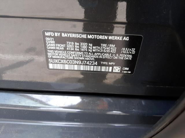 2022 BMW X7 M50I 5UXCX6C03N9J74234