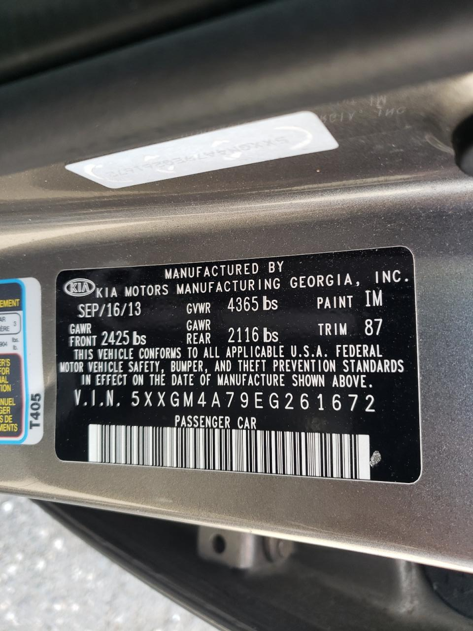 5XXGM4A79EG261672 2014 Kia Optima Lx