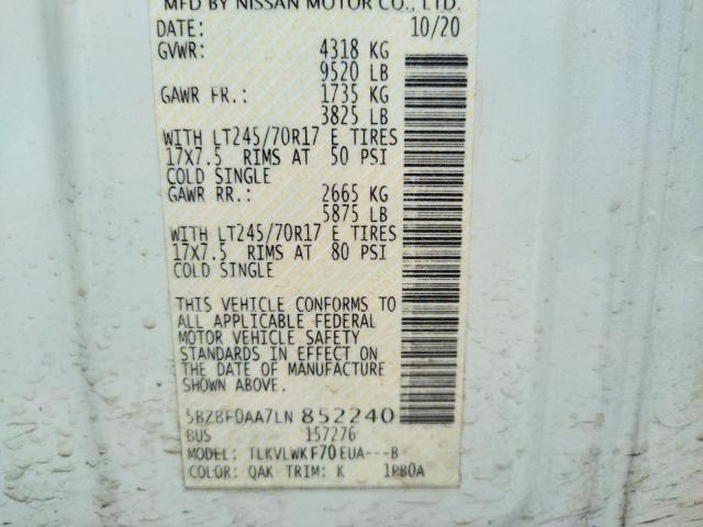 2020 NISSAN NV 3500 5BZBF0AA7LN852240