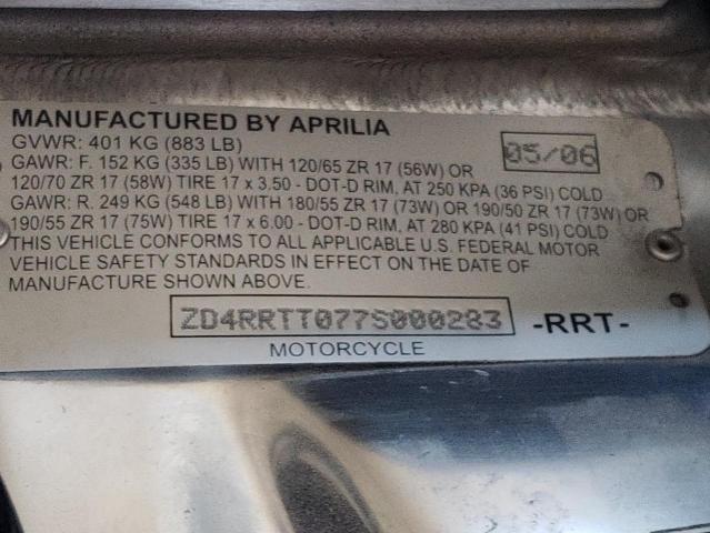 2007 APRILIA TUONO 1000 ZD4RRTT077S000283