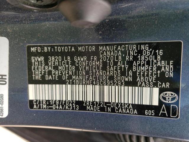 2016 TOYOTA COROLLA L - 2T1BURHE4GC695293