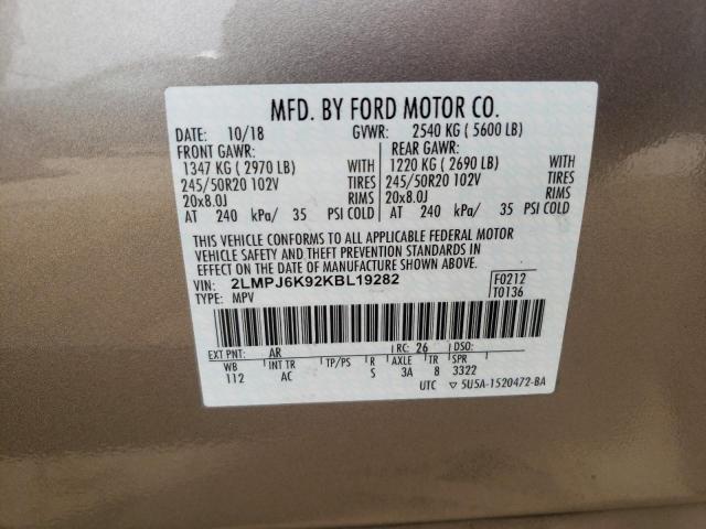 2019 LINCOLN NAUTILUS S 2LMPJ6K92KBL19282