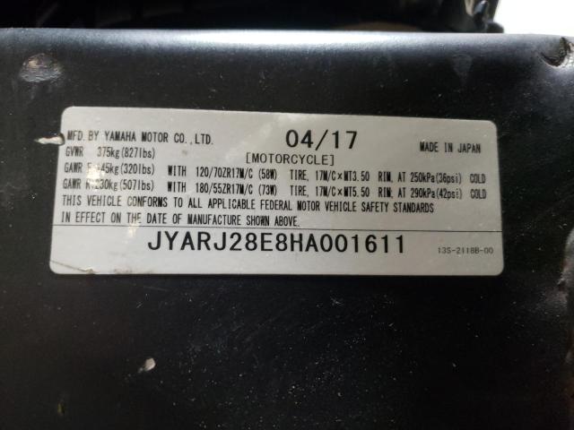 2017 YAMAHA YZFR6 JYARJ28E8HA001611