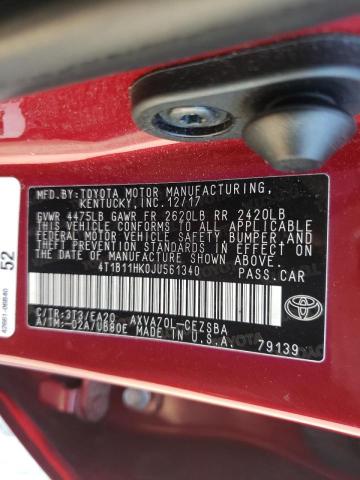 2018 TOYOTA CAMRY 4C 4T1B11HK0JU561340