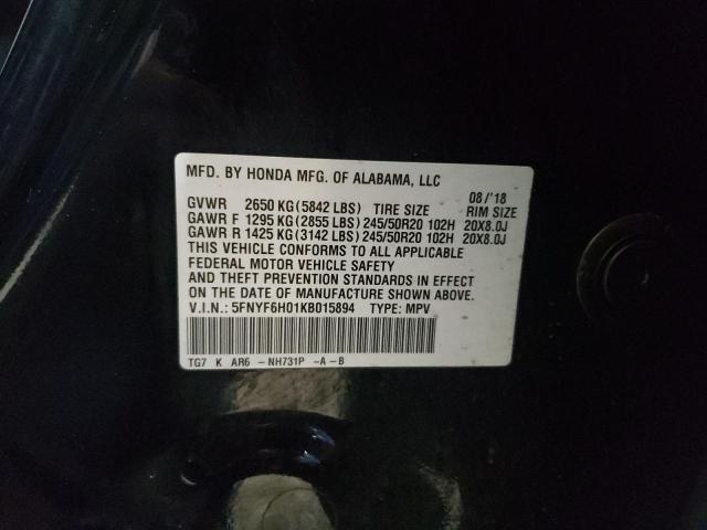 2019 HONDA PILOT ELIT - 5FNYF6H01KB015894